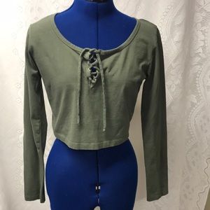 LA Hearts Long Sleeve Lace Up Crop Tee